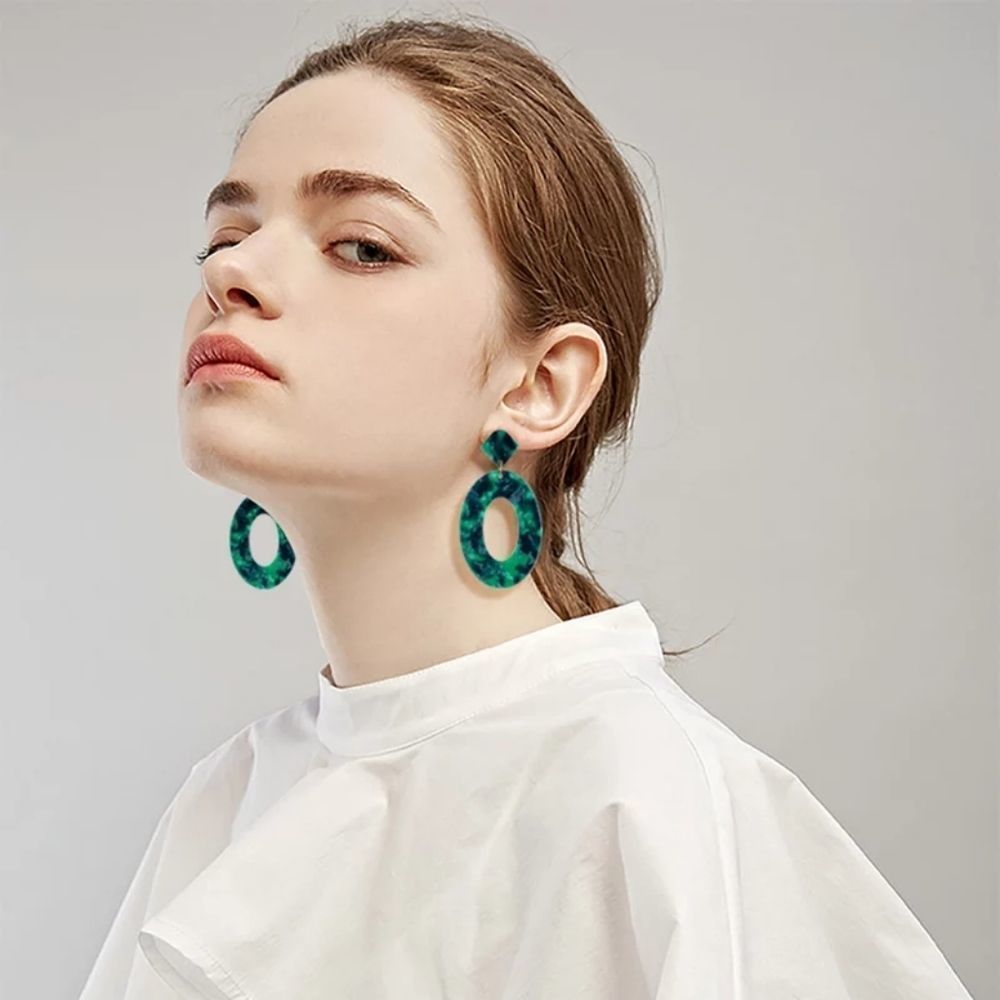 BaubleBar Emerald Green Oval Acrylic Earrings - Picture 5 of 8